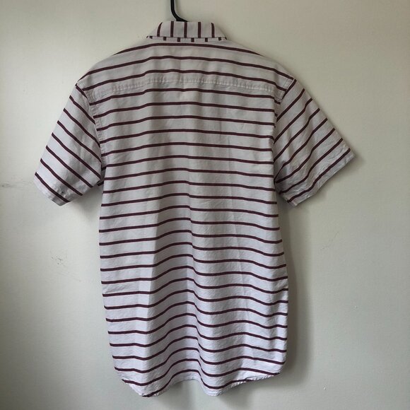 SATURDAYS Surf NYC Men Button Down Short Sleeve Shirt Red Stripes Size XL Cotton - Picture 3 of 6